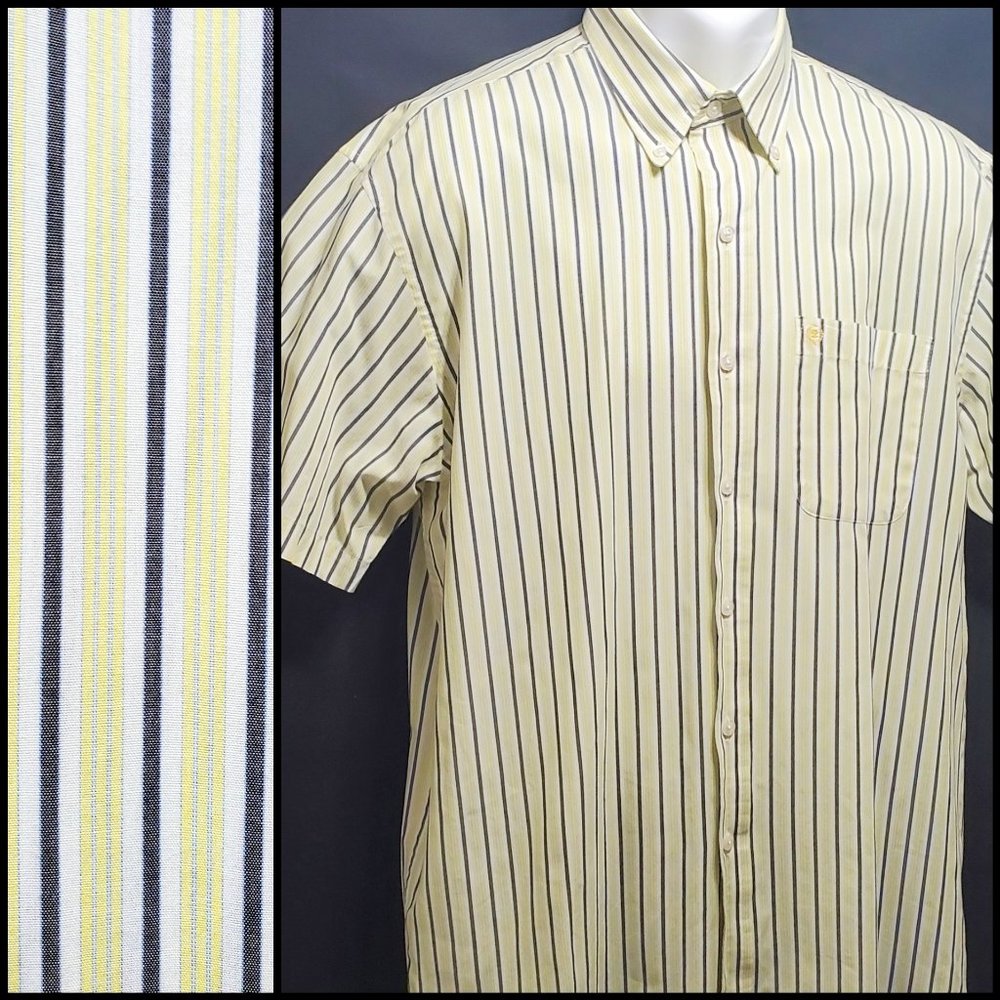IZOD Crest Yellow Striped Short Sleeve 1 Pocket